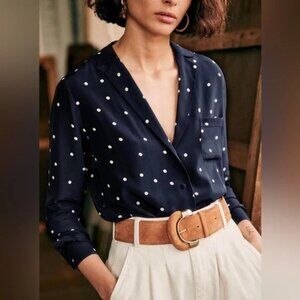 Sezane Florence Blouse in Navy Polka Dot Size 4